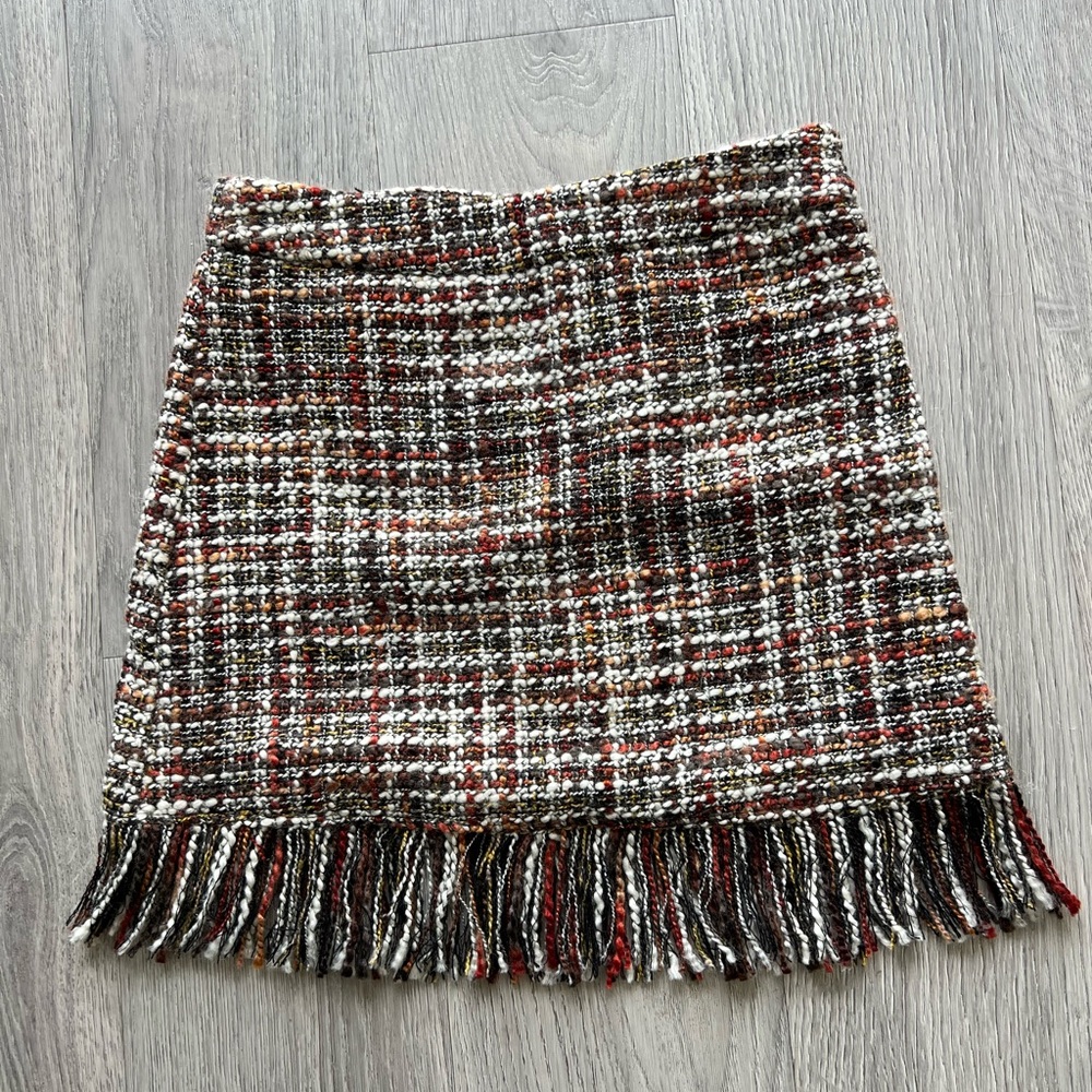 Versona Tweed Fringe Mini Skirt Zipper Lined Size Small